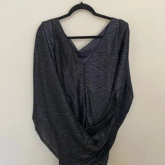 Betsy &amp; Adam Women Long Metallic Knit Dress with Drape Back Detail-Plus Size 18W