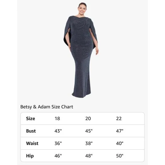 Betsy &amp; Adam Women Long Metallic Knit Dress with Drape Back Detail-Plus Size 18W