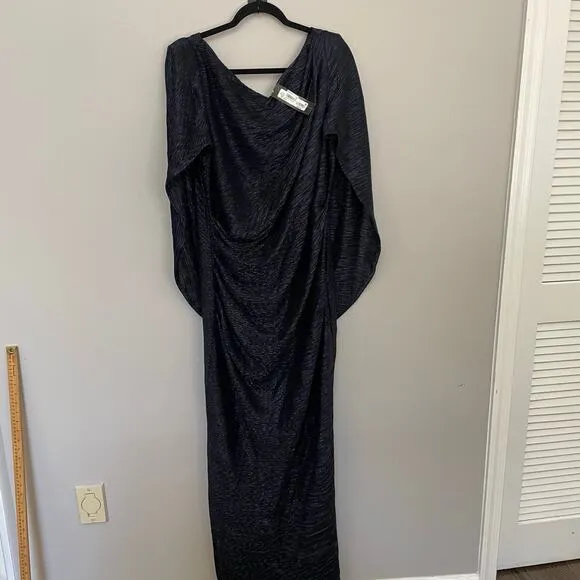 Betsy &amp; Adam Women Long Metallic Knit Dress with Drape Back Detail-Plus Size 18W