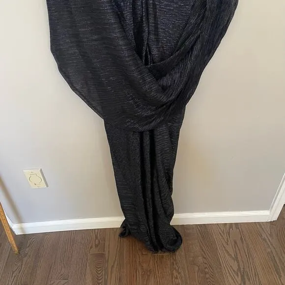 Betsy &amp; Adam Women Long Metallic Knit Dress with Drape Back Detail-Plus Size 18W