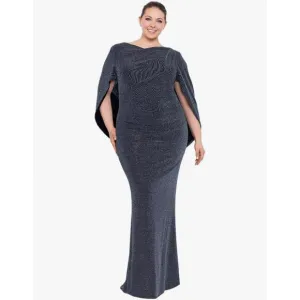 Betsy &amp; Adam Women Long Metallic Knit Dress with Drape Back Detail-Plus Size 18W