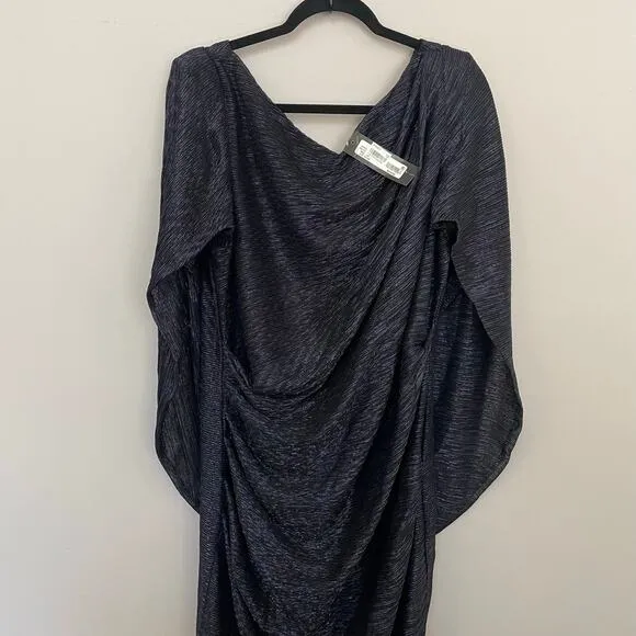 Betsy &amp; Adam Women Long Metallic Knit Dress with Drape Back Detail-Plus Size 18W