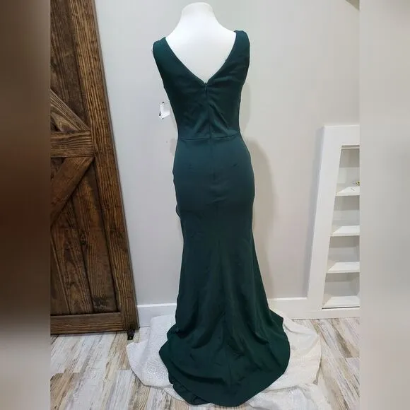 Betsy &amp; Adam CHRISTINE SCUBA CREPE RUFFLED BOW GOWN NWT size 4 Green