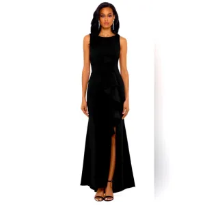 Betsy &amp; Adam’s Home &quot;CHRISTINE&quot; SCUBA CREPE RUFFLED BOW GOWN