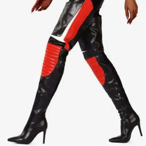 BIKER BABE &quot; The BADDEST BABE Over The Knee Heeled Boots - Red (BRAND NEW !!!!!!