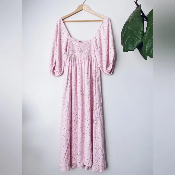 Billabong Pink Floral Ditsy Midi Dress Swept Away Beach Coastal Easter Boho S