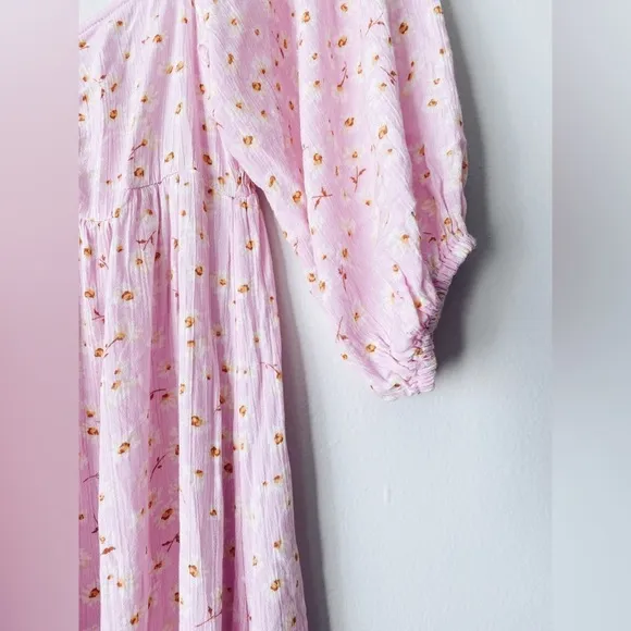 Billabong Pink Floral Ditsy Midi Dress Swept Away Beach Coastal Easter Boho S