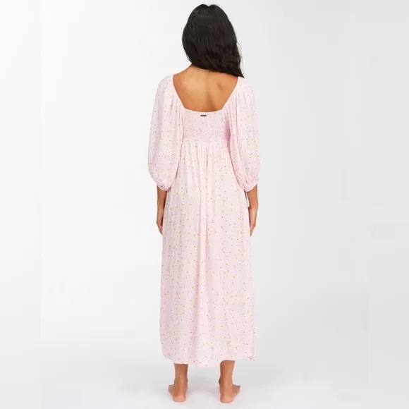 Billabong Pink Floral Ditsy Midi Dress Swept Away Beach Coastal Easter Boho S