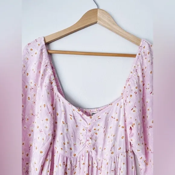 Billabong Pink Floral Ditsy Midi Dress Swept Away Beach Coastal Easter Boho S