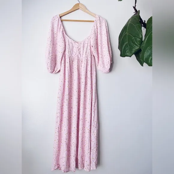 Billabong Pink Floral Ditsy Midi Dress Swept Away Beach Coastal Easter Boho S