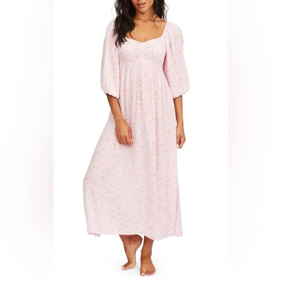 Billabong Pink Floral Ditsy Midi Dress Swept Away Beach Coastal Easter Boho S