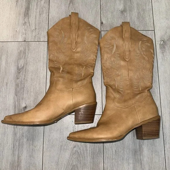 Billini Danilo Camel Brown Faux Leather Cowboy Cowgirl Western Boots Women's 10