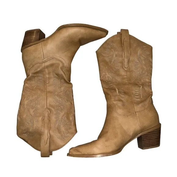 Billini Danilo Camel Brown Faux Leather Cowboy Cowgirl Western Boots Women's 10