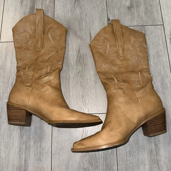 Billini Danilo Camel Brown Faux Leather Cowboy Cowgirl Western Boots Women's 10