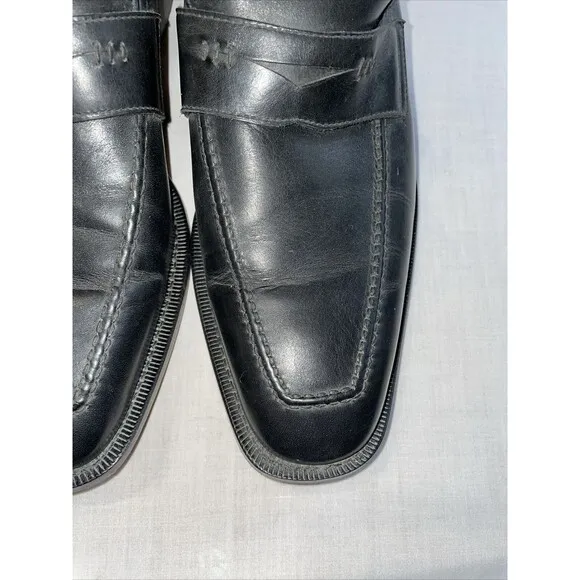 Billy Reid Penny Loafers Mens Size 8 M Black Leather Slip On Shoes Block Italy