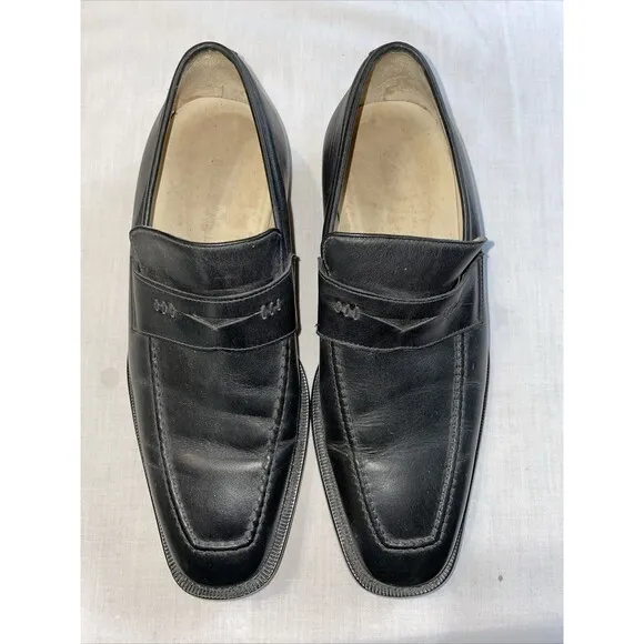 Billy Reid Penny Loafers Mens Size 8 M Black Leather Slip On Shoes Block Italy