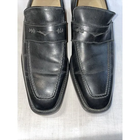 Billy Reid Penny Loafers Mens Size 8 M Black Leather Slip On Shoes Block Italy