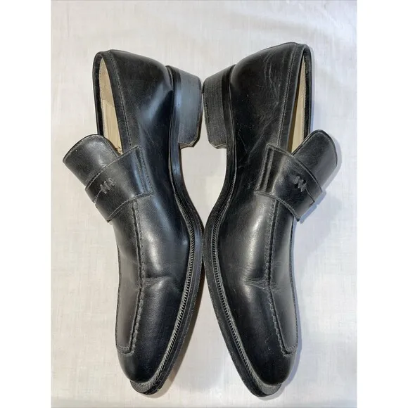 Billy Reid Penny Loafers Mens Size 8 M Black Leather Slip On Shoes Block Italy