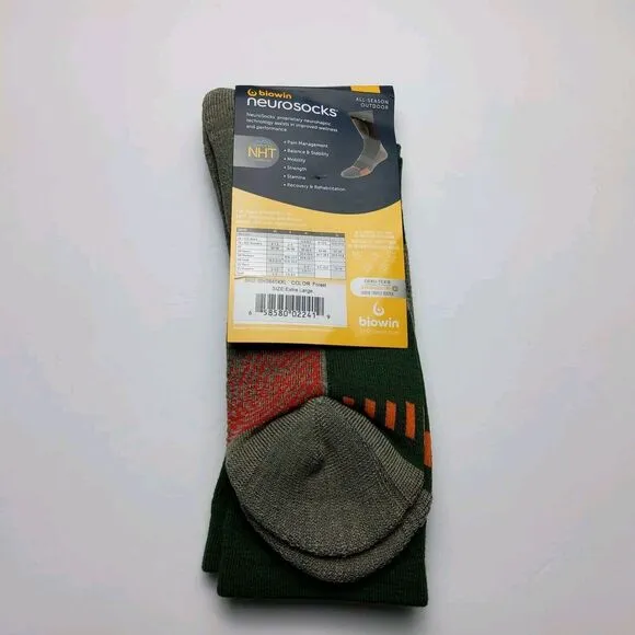 Biowin Neurosocks All Season Outdoor Wool Blend Crew Forest Green Socks Size XL