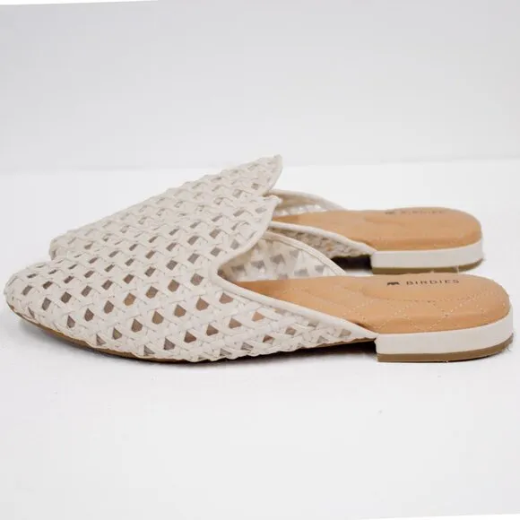 Birdies Shoes Phoebe Women's Size 7.5 Woven Mule Ecru Slip-On Pointed Toe