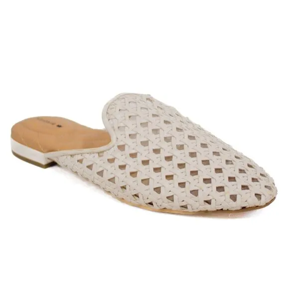 Birdies Shoes Phoebe Women's Size 7.5 Woven Mule Ecru Slip-On Pointed Toe