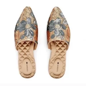 Birdies Shoes The Dove Floral Pink Petal Sequin Slip On Mule Women's Sz 10.5