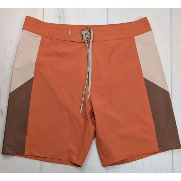 Birdwell Beach Britches Shorts Men 32 Orange Brown Swim Surf Birdie Board Shorts