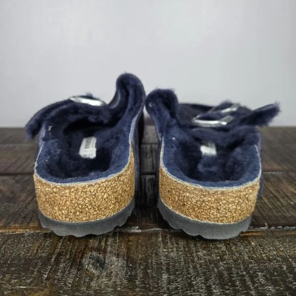 Birkenstock Arizona Womens Size 7 Regular Strap Slides Sandal Fur Lined Blue 38