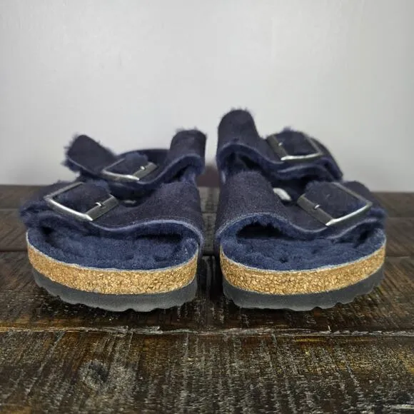 Birkenstock Arizona Womens Size 7 Regular Strap Slides Sandal Fur Lined Blue 38
