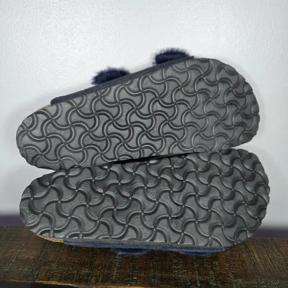 Birkenstock Arizona Womens Size 7 Regular Strap Slides Sandal Fur Lined Blue 38