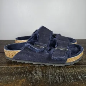Birkenstock Arizona Womens Size 7 Regular Strap Slides Sandal Fur Lined Blue 38