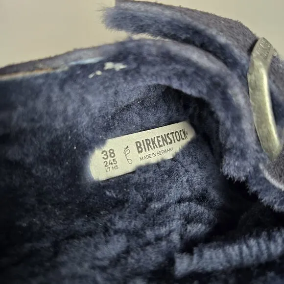 Birkenstock Arizona Womens Size 7 Regular Strap Slides Sandal Fur Lined Blue 38