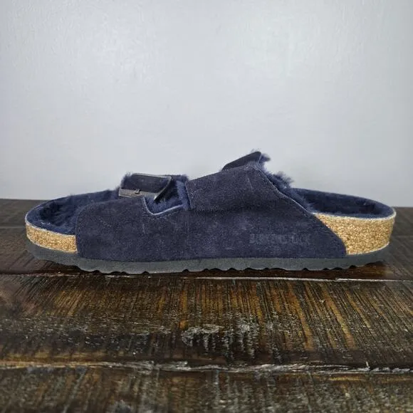 Birkenstock Arizona Womens Size 7 Regular Strap Slides Sandal Fur Lined Blue 38