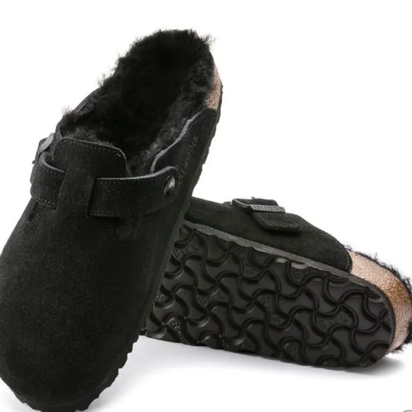Birkenstock Boston Fur Lined Shearing Sandals/ Clog Shoes (Black) size 37