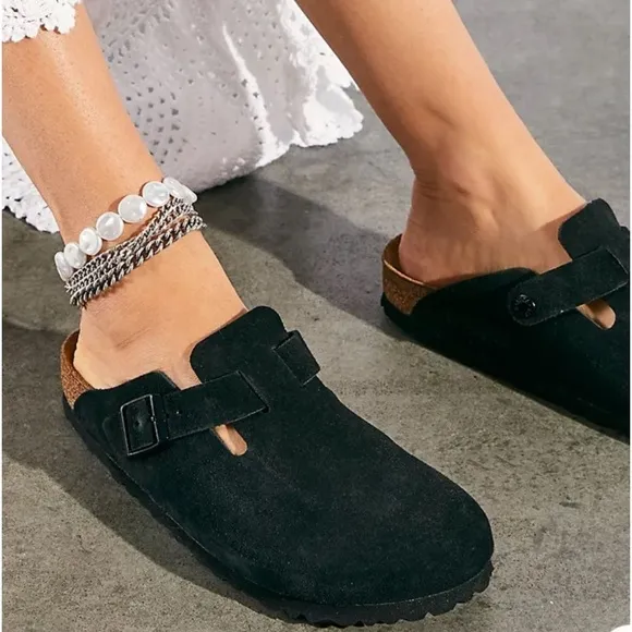 Birkenstock Boston Fur Lined Shearing Sandals/ Clog Shoes (Black) size 37