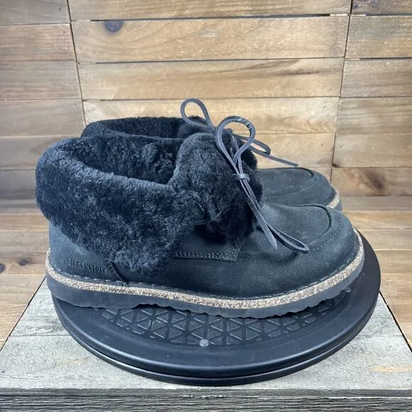 Birkenstock Womens Size 6 Bakki Black Suede Chukka Comfort Fur Lace Up Shoes