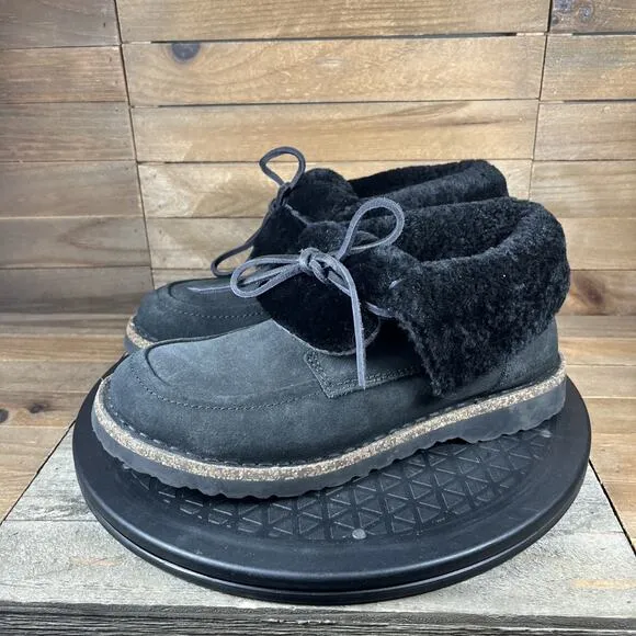 Birkenstock Womens Size 6 Bakki Black Suede Chukka Comfort Fur Lace Up Shoes