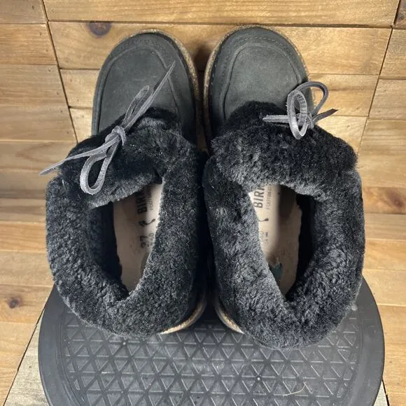 Birkenstock Womens Size 6 Bakki Black Suede Chukka Comfort Fur Lace Up Shoes