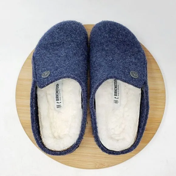 Birkenstock Zermatt Shoes Kids 32 Blue Wool Slip On Mule Sandal Shearling