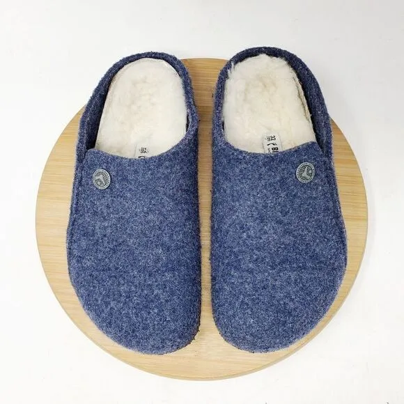 Birkenstock Zermatt Shoes Kids 32 Blue Wool Slip On Mule Sandal Shearling