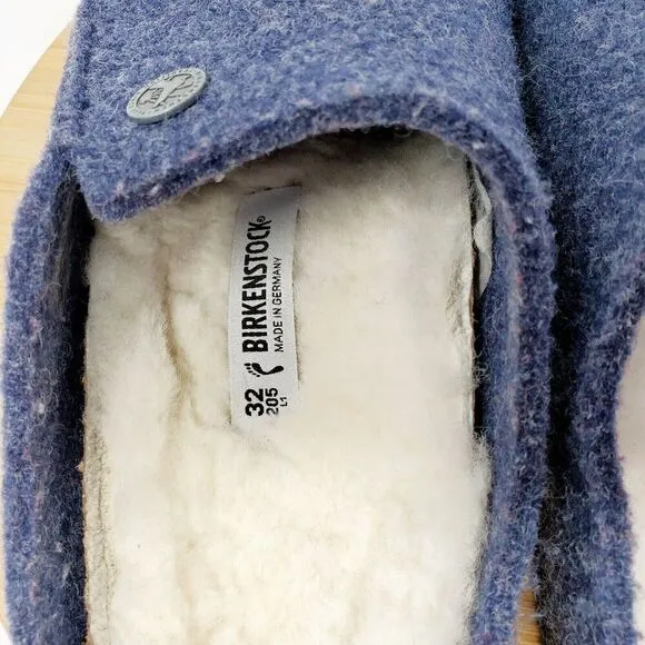 Birkenstock Zermatt Shoes Kids 32 Blue Wool Slip On Mule Sandal Shearling