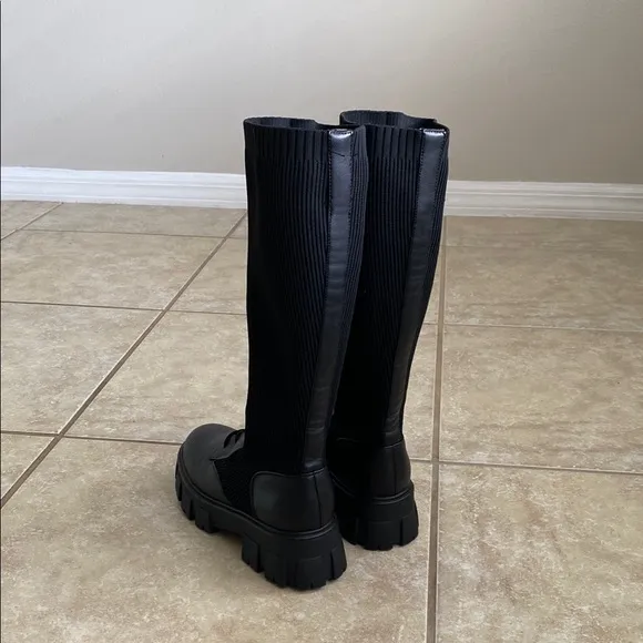 Black Lace-Up Knee-High Boots