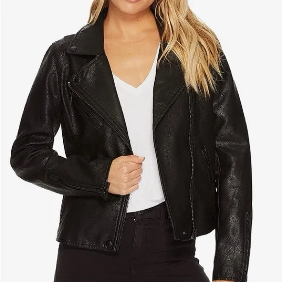Black Moto Jacket Zipper Blank NYC Vegan Faux Leather Onyx Size XS