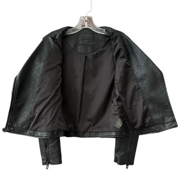 Black Moto Jacket Zipper Blank NYC Vegan Faux Leather Onyx Size XS