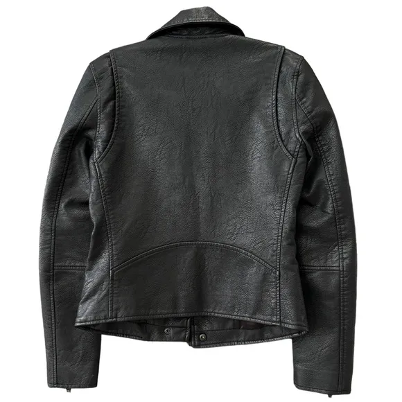 Black Moto Jacket Zipper Blank NYC Vegan Faux Leather Onyx Size XS