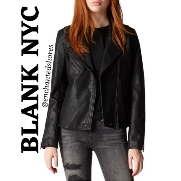 Black Moto Jacket Zipper Blank NYC Vegan Faux Leather Onyx Size XS