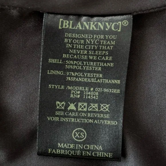Black Moto Jacket Zipper Blank NYC Vegan Faux Leather Onyx Size XS