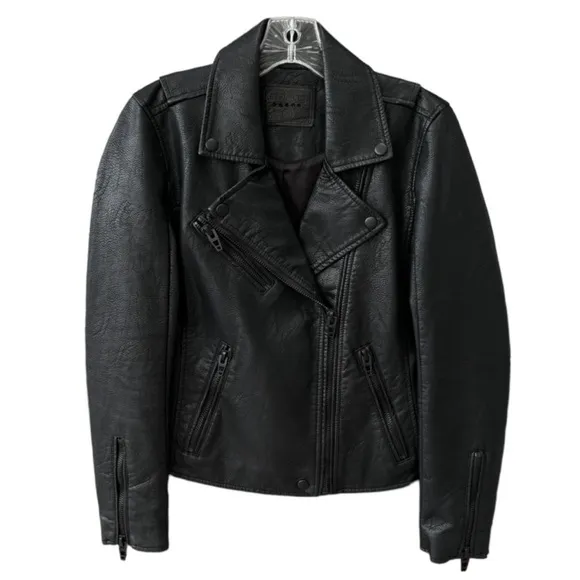 Black Moto Jacket Zipper Blank NYC Vegan Faux Leather Onyx Size XS