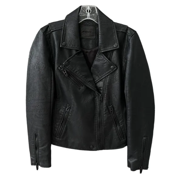 Black Moto Jacket Zipper Blank NYC Vegan Faux Leather Onyx Size XS