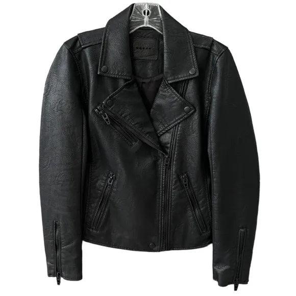 Black Moto Jacket Zipper Blank NYC Vegan Faux Leather Onyx Size XS